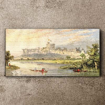 A castle by the river in pastel colors Print on canvas