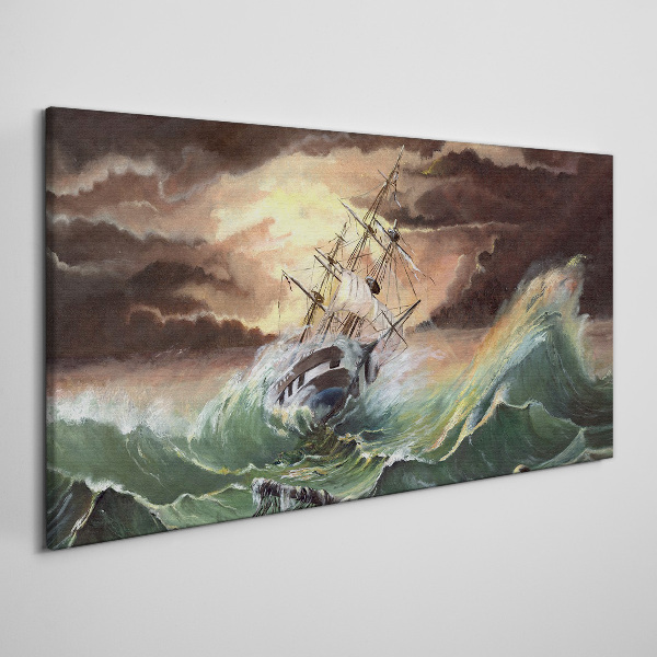 Stormy ocean with a wrecked ship Print on canvas