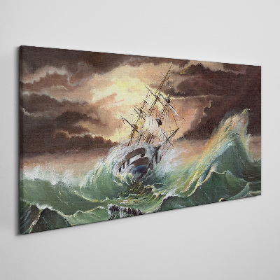 Stormy ocean with a wrecked ship Print on canvas