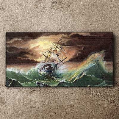 Stormy ocean with a wrecked ship Print on canvas
