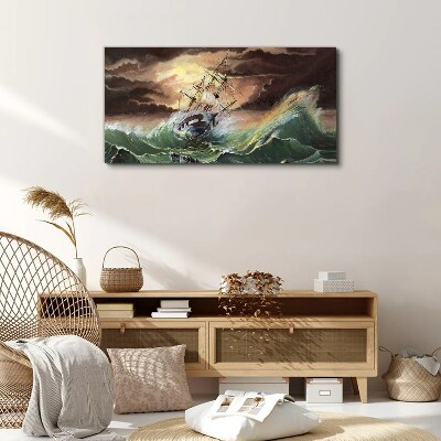 Stormy ocean with a wrecked ship Print on canvas