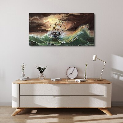 Stormy ocean with a wrecked ship Print on canvas