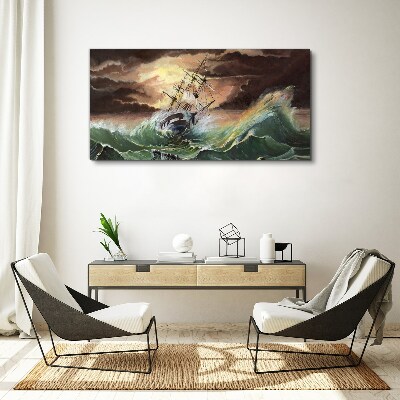 Stormy ocean with a wrecked ship Print on canvas