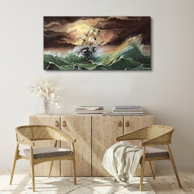 Stormy ocean with a wrecked ship Print on canvas