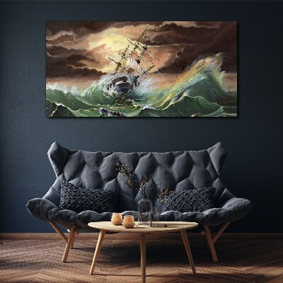 Stormy ocean with a wrecked ship Print on canvas