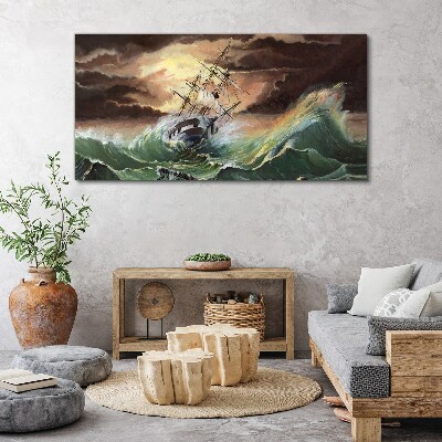 Stormy ocean with a wrecked ship Print on canvas