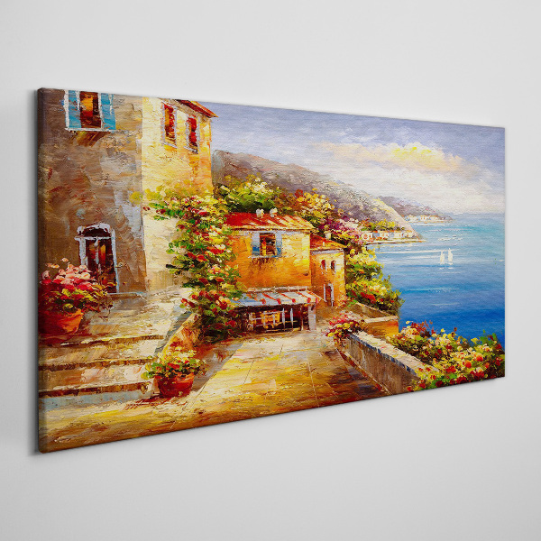 Seaside village in the sun Print on canvas