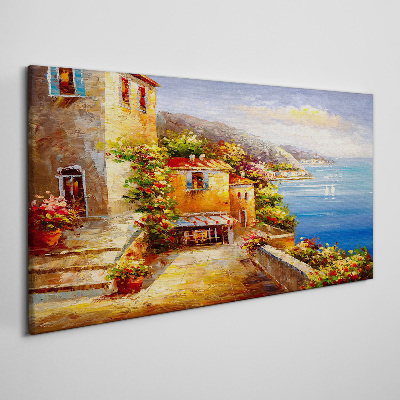 Seaside village in the sun Print on canvas