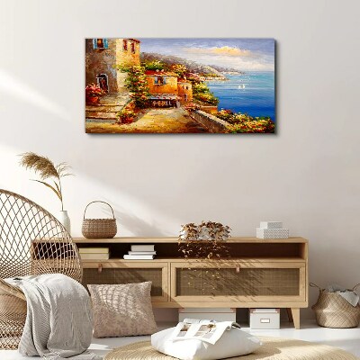 Seaside village in the sun Print on canvas