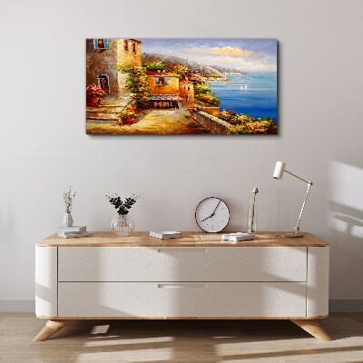 Seaside village in the sun Print on canvas