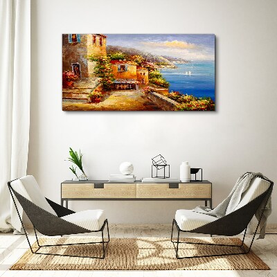 Seaside village in the sun Print on canvas