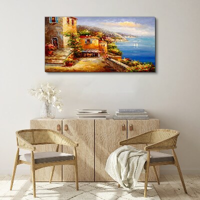 Seaside village in the sun Print on canvas