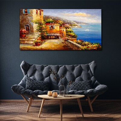 Seaside village in the sun Print on canvas