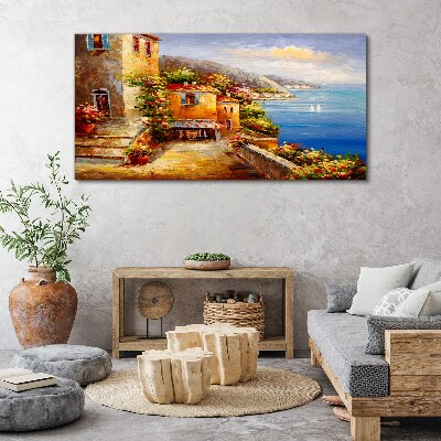 Seaside village in the sun Print on canvas