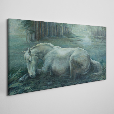 A calm horse in a forest landscape Canvas wall art