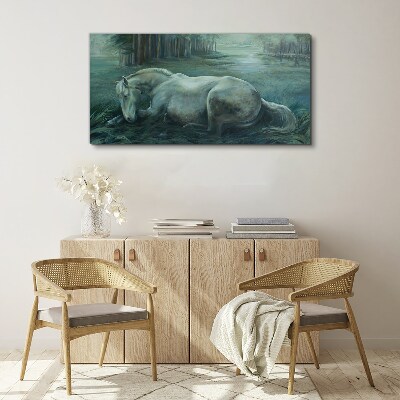 A calm horse in a forest landscape Canvas wall art