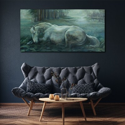 A calm horse in a forest landscape Canvas wall art