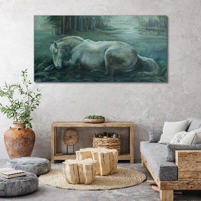 A calm horse in a forest landscape Canvas wall art