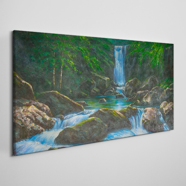 Waterfall rocks tree Canvas print