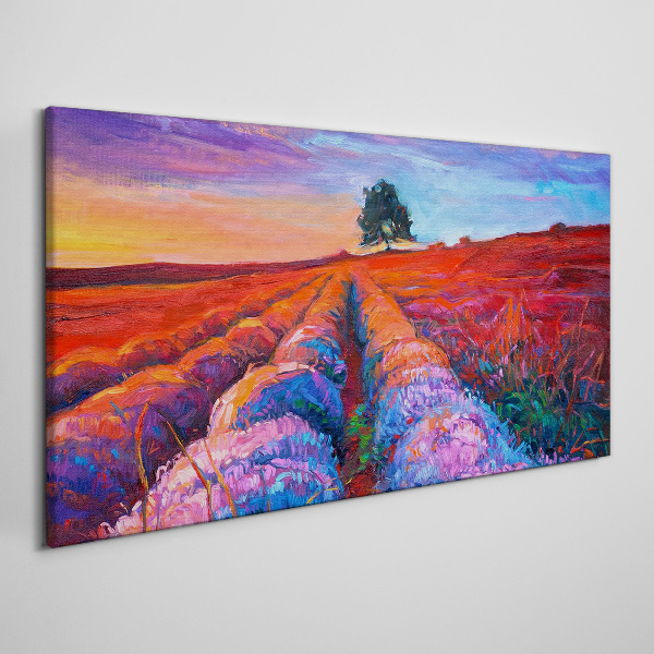 Landscape of lavender fields at sunset Print on canvas