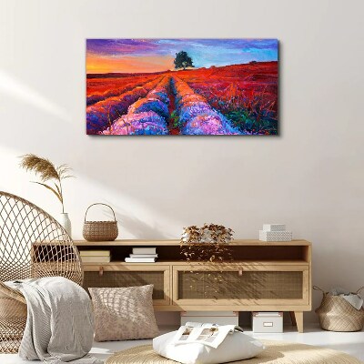 Landscape of lavender fields at sunset Print on canvas
