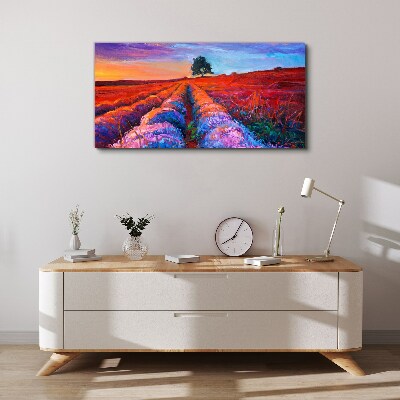 Landscape of lavender fields at sunset Print on canvas