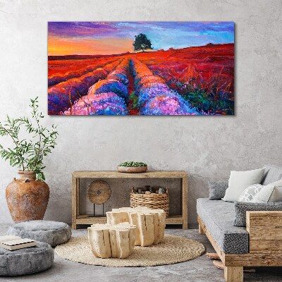 Landscape of lavender fields at sunset Print on canvas