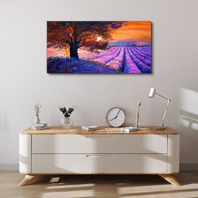 Purple landscape at sunset Canvas wall art