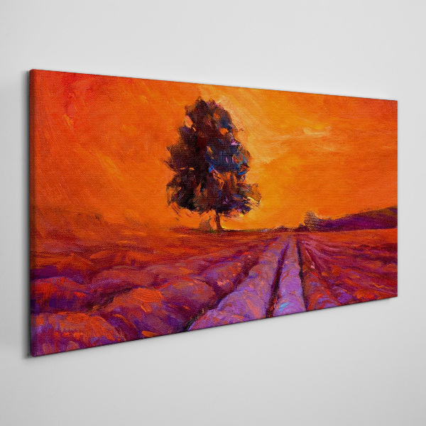 Sunset over the fields Print on canvas