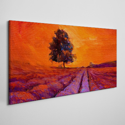 Sunset over the fields Print on canvas