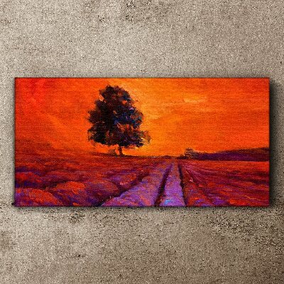 Sunset over the fields Print on canvas