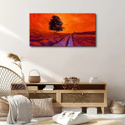 Sunset over the fields Print on canvas