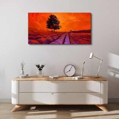 Sunset over the fields Print on canvas