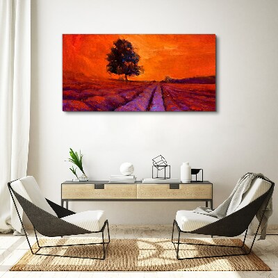Sunset over the fields Print on canvas