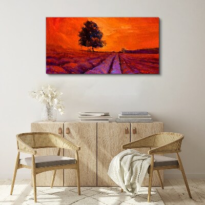 Sunset over the fields Print on canvas