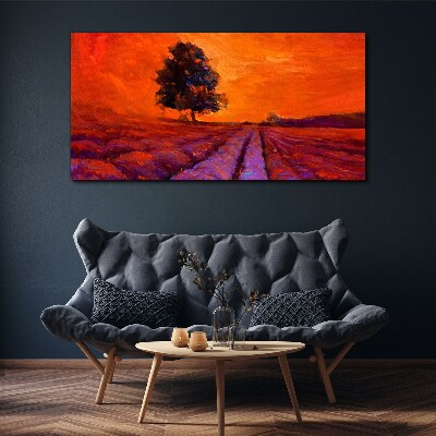 Sunset over the fields Print on canvas