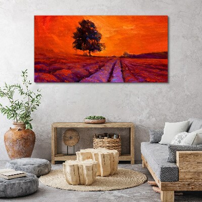 Sunset over the fields Print on canvas