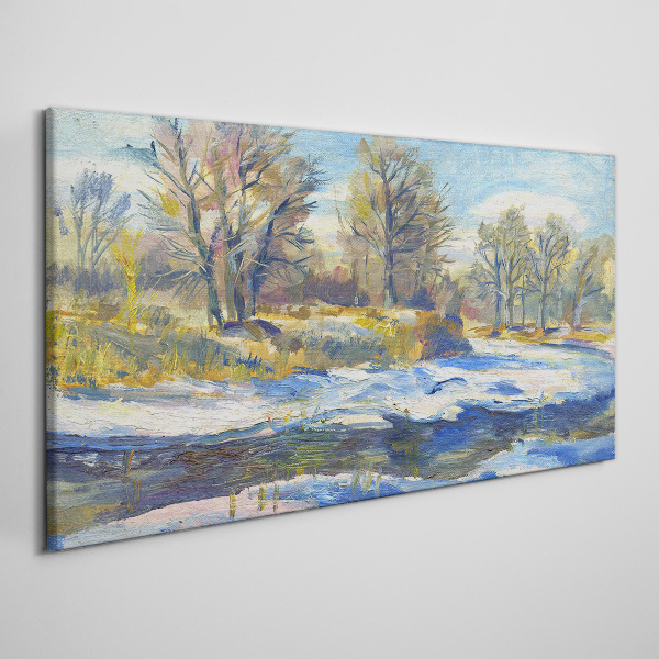 Winter landscape with a river Print on canvas