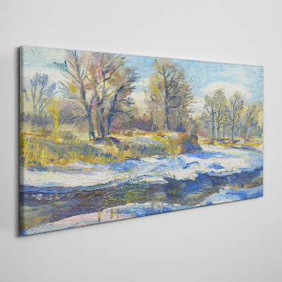 Winter landscape with a river Print on canvas