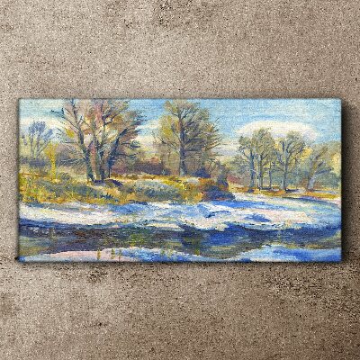Winter landscape with a river Print on canvas