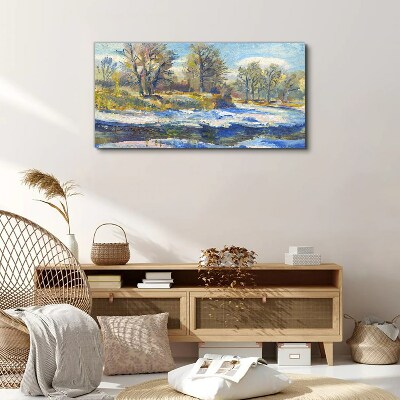 Winter landscape with a river Print on canvas