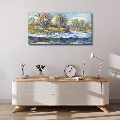 Winter landscape with a river Print on canvas