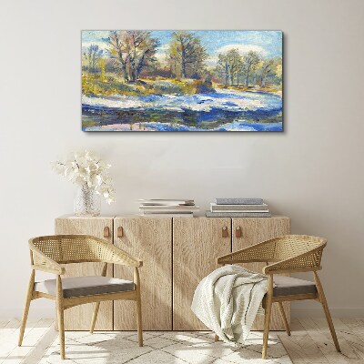 Winter landscape with a river Print on canvas