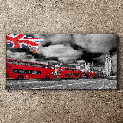Red London buses with UK flag Canvas wall art
