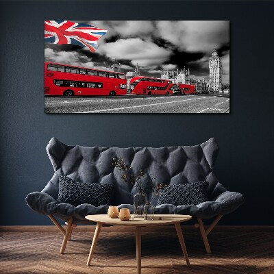 Red London buses with UK flag Canvas wall art
