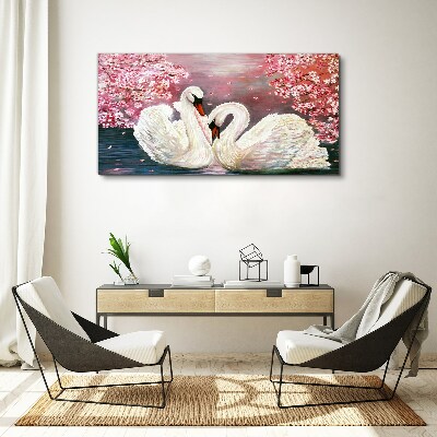 Swan Love in a Blooming Orchard Canvas wall art