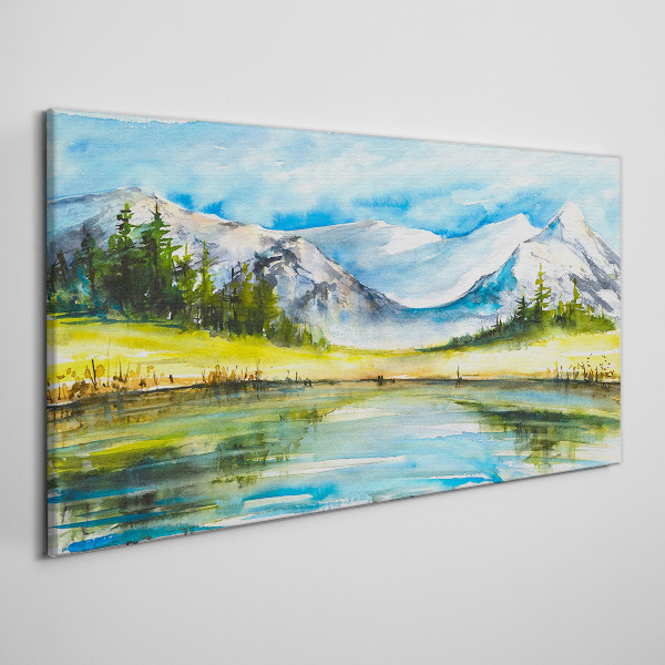 Lake Mountain Forest Landscape Canvas, Landscape Canvas Wall Art Uk