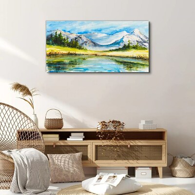 Mountain landscape in watercolor Canvas wall art