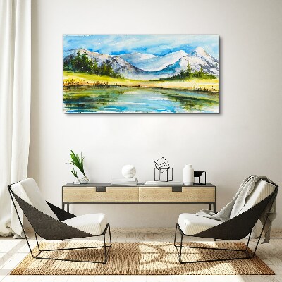 Mountain landscape in watercolor Canvas wall art
