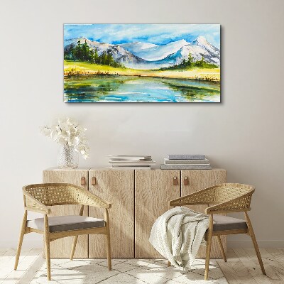 Mountain landscape in watercolor Canvas wall art